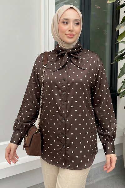 Salih Çelebi Bow Tie Detailed Shirt Y0120 - Brown