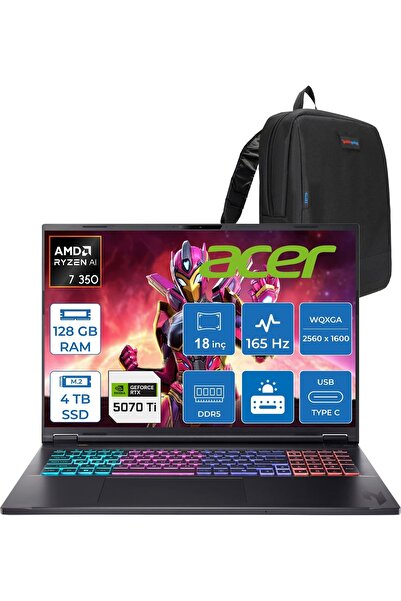 ACER Nitro 18 Aı Amd Ryzen™ 7 350 128GB Ddr5 4tb SSD RTX5070Tİ/12GB 115W 18in...