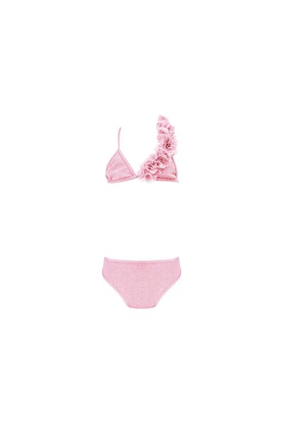 Lovekini Beachwear Lola Pink Kids Bikini With Chiffon Flowers Details