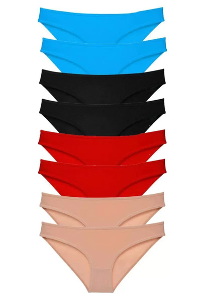 Mestore 8 Pieces Super Eco Set Lycra Women's Slip Panties Black Red Skin Blue