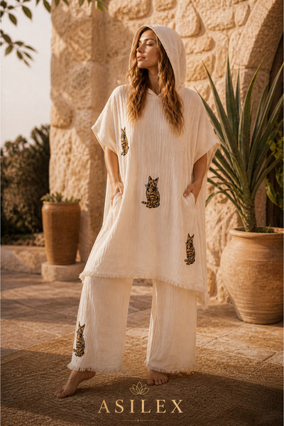 Asilex Home Collection Σετ Πόντσο με κουκούλα από μουσελίνα, Υπερμεγέθη σετ 2...
