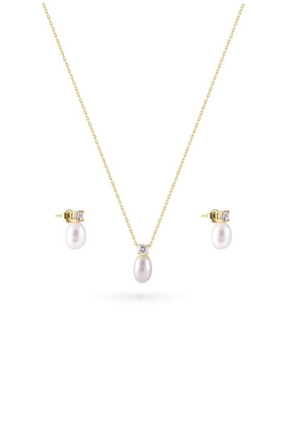 Ecru Atelier Emma İnci Küpe ve Kolye Seti - Gold