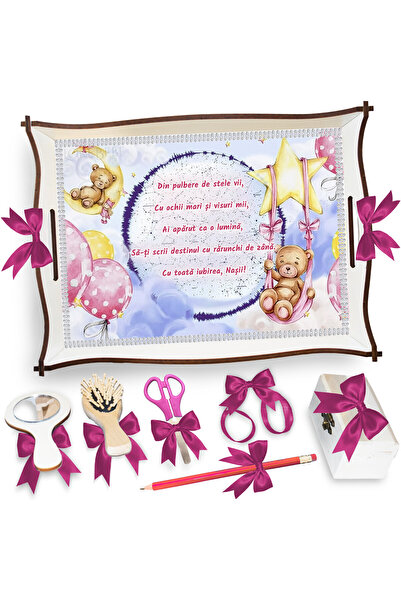 LoreBebe Set Tava Taiere Mot Fete, Tavita Mot, 7 Piese, Model Ursuleti Stele,...