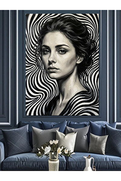 Artmeg Portret modern de femeie cu dungi hipnotice, pânză decorativă - pictur...