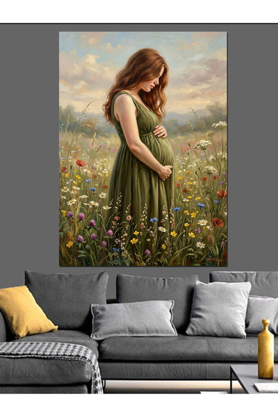 Artmeg Femeie însărcinată în grădina cu flori - Pânză decorativă - Masă din l...