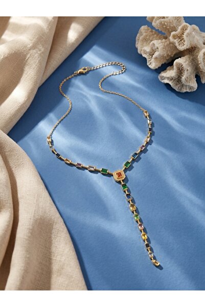 ZERA STEEL JEWELRY Renkli Taşlı Y Kolye