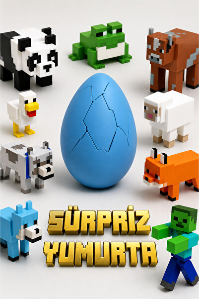 GiginGo Piksel Dünyası Mavi Sürpriz Yumurta - Minecraft Temalı Çatlayan Yumurta
