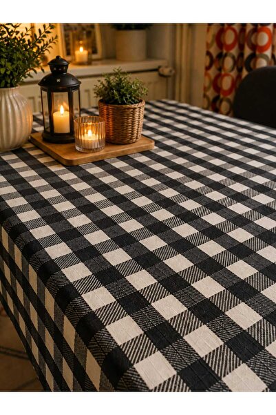 ÖZDAĞ HOME CONCEPT 150X150 cm Black and White Gingham Tablecloth Seamless Fab...