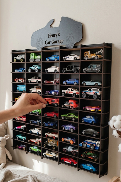 My Kids Room Kişiye Özel İsimlikli 50 Araç Kapasiteli İsimli Araba Rafı - Dek...