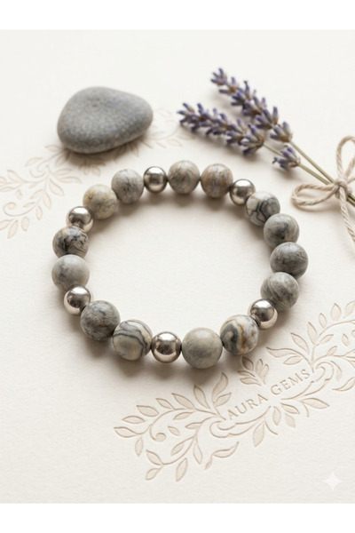 Shine Elagance Natural Stone Large Size Round Cut Jasper Women's Bracelet Gift