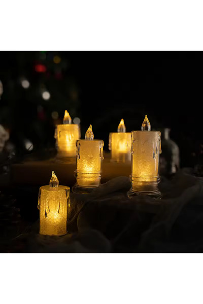 Empressco 3'lü Kristal Desenli Led Mum Seti, Pilli, Dekoratif, Yapay, Alevsiz