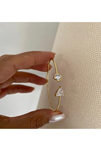 Jerie Zircon Stone Detail Thin Handcuff Bracelet