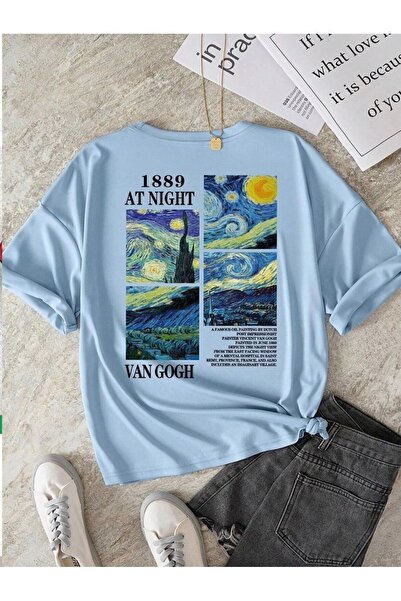 NIGRUM PARDUS YUVARLAK YAKA VAN GOGH MANZARA SIRT BASKILI KIZ ÇOCUK PAMUK T-S...