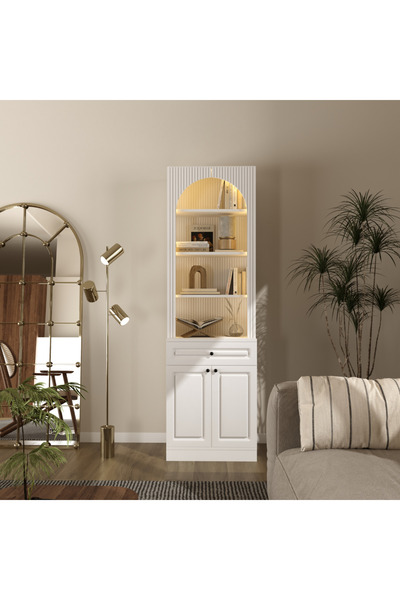 klubeconcept Klube Concept İNCİ LED Işıklı Kemerli Kitaplık Dolap ve Çekmecel...