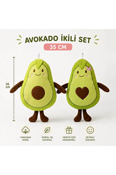 AsefKids Sevimli Avokado İkili Peluş Uyku Arkadaşı Oyuncak Seti 35 cm – Yumuş...
