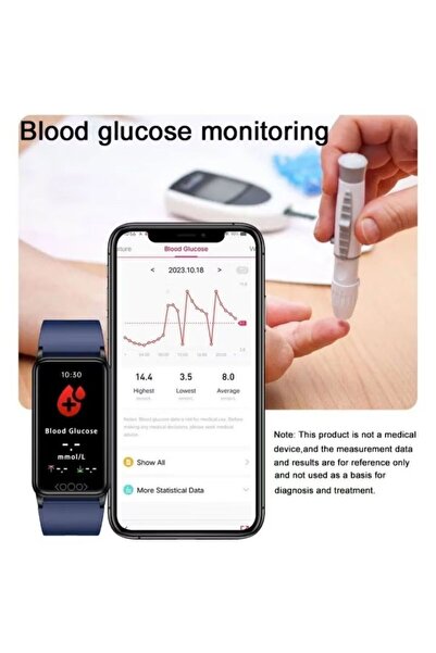 OEM Bratara Inteligenta de Sanatate, Monitorizare Glicemie, Acid Uric, Lipide, Oxigen Sanguin, Ritm Cardiac, Temperatura, Presiune, Somn, Ecran 1.47 inch, Rezistenta la Apa IP68, 250x25x11mm, Roz