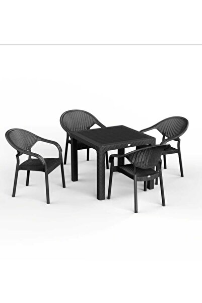 Asil Konsept 90 x 90 Bambu Plastik Rattan Camsız Bahçe Balkon Teras Kare Masa...