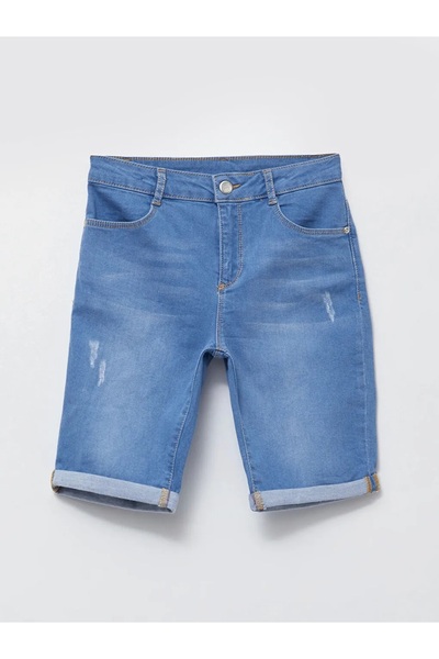 LC Waikiki LCW Kids Indigo Basic Pamuklu Kız Çocuk Jean Şort