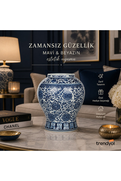 DoraHomeDekor Bleu Blanc Vazo (31 CM)