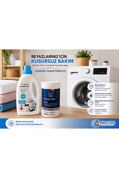 Bosch Beyazlar İçin Çamaşır Deterjanı + Çamaşır Makinesi Temizleyici Seti