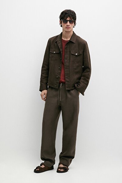 Massimo Dutti Balıksırtı detaylı %100 keten pantolon