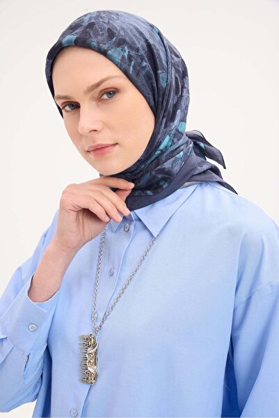 Silk Home Βούρτσα Κασκόλ Velora με Σχέδιο Λουλουδιών Νυχτερινό Μπλε 90Χ90