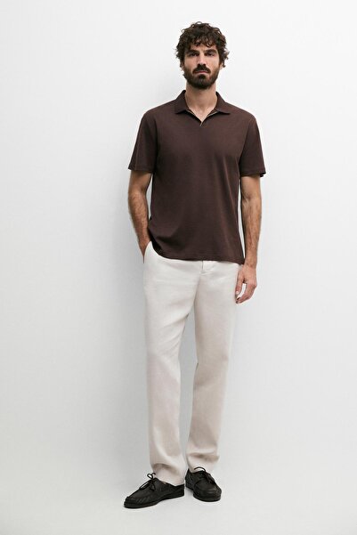 Massimo Dutti Kontrast şeritli pamuk karışımlı polo