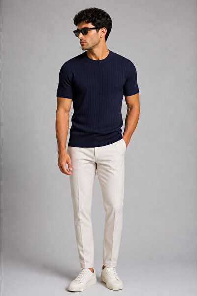 MODASPARK Navy Blue Crew Neck Short Sleeve Men's T-Shirt