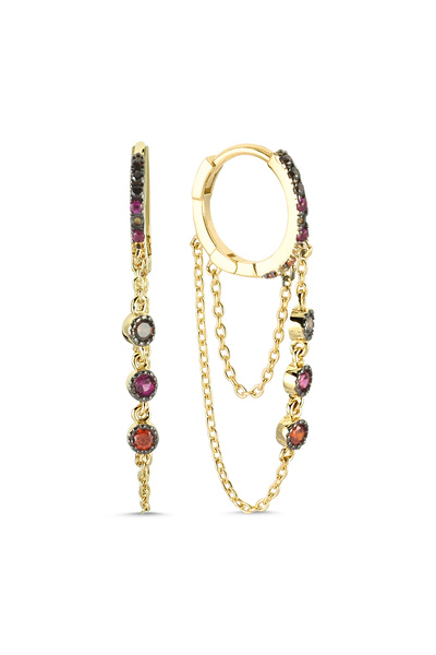 9YirmiBeş 925 Ayar Gümüş 14k Altın Kaplama Garnet & Ruby & Smoky Zirkon Taşlı...