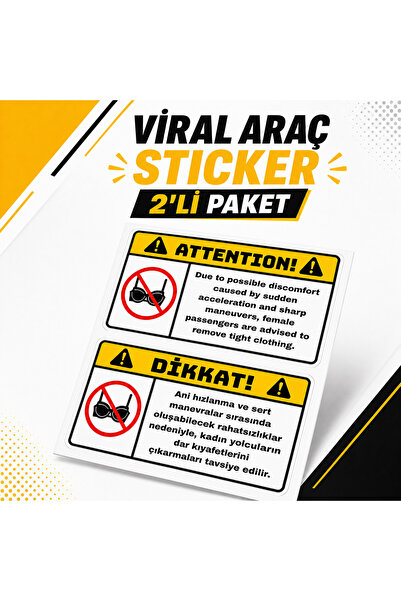Viral Araç Çıkartma 2’li Paket – Dikkat Çeken Mizahi Oto Çıkartma Seti, Kapı İçi ve Torpido Uyumlu Araç İçi Dekoratif Etiket
