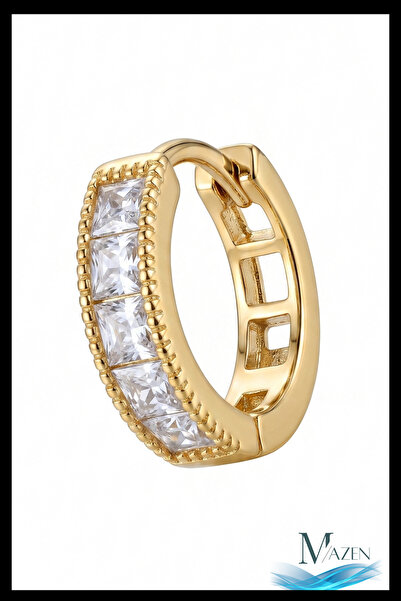 MAZEN 1 Adet Gold Renk Baget Kesim Zirkon Taşlı Halka Küpe | 8 MM Helix Kıkır...