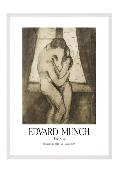 Postifull Edvard Munch - The Kiss (2), Beyaz Çerçeveli Tablo, Sanat Serisi NO...