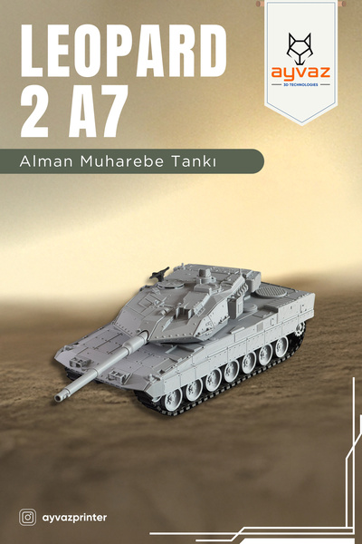 ayvazprinter LEOPARD 2 A7 1/35 Ölçek, 11x20x8,5 cm Boyutlu, Hareketli Palet S...