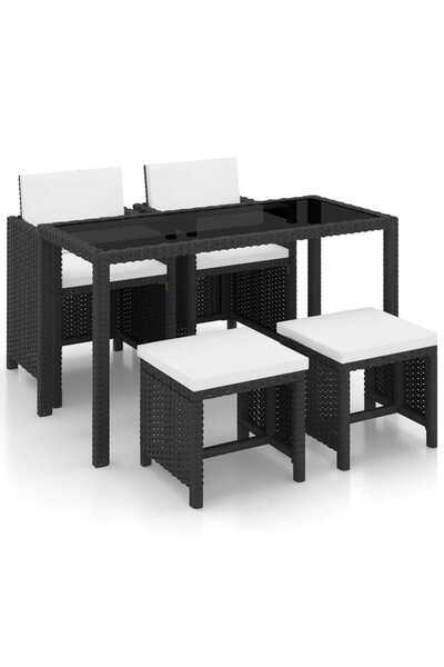 vidaxl Set mobilier de exterior cu perne, 5 piese, negru, poliratan