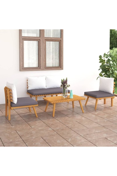 vidaxl Set mobilier de gradina cu perne, 4 piese, lemn masiv de acacia