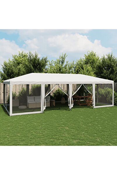 vidaxl Cort de petrecere cu 12 peret›i din plasă, alb, 8x4 m, HDPE