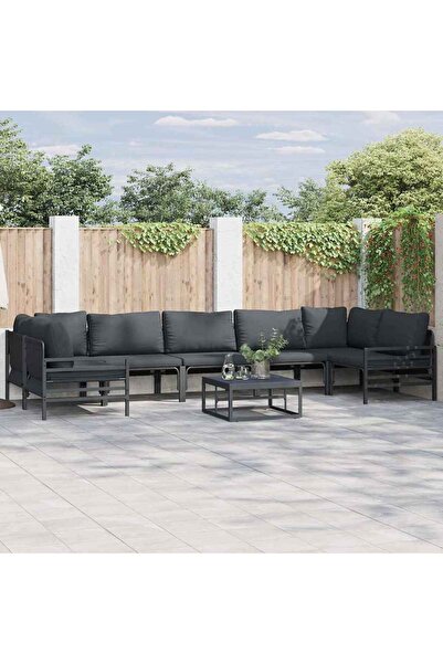 vidaxl Set de canapele pentru gradina cu perna 8 pcs Negru OÈ›el