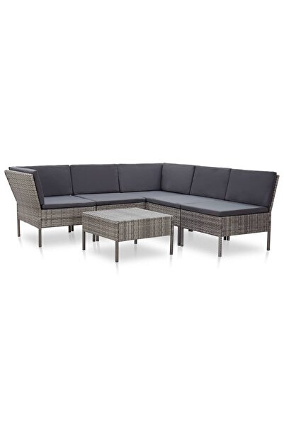 vidaxl Set mobilier de gradina cu perne, 6 piese, gri, poliratan