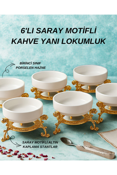 Moon Dizayn ÖZEL TASARIM GOLD GÜL İŞLEMELİ 6'LI LOKUMLUK