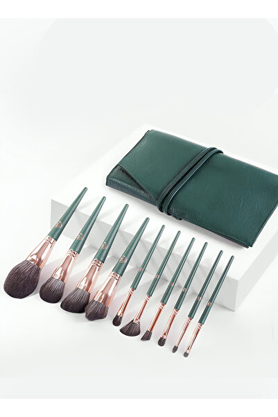 Yallabena 10-Piece Professional Makeup Brush Set with Dark Green PU Travel Ca...