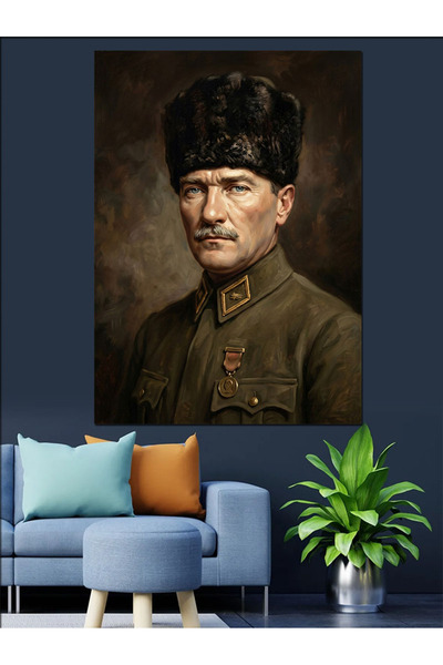 Artmeg Portretul Ataturk cu pălărie, pictură în ulei, pânză decorativă - masă...