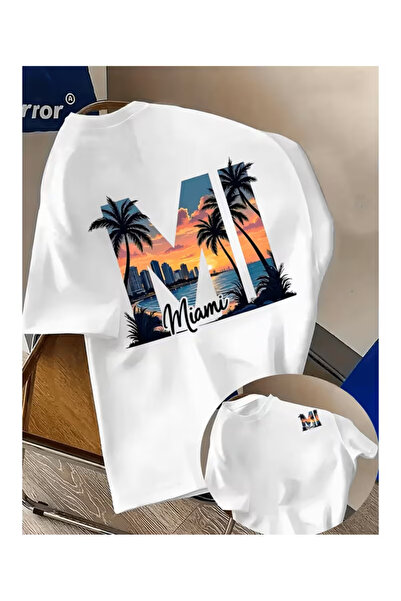 Massgai Μπλουζάκι Unisex Miami με στάμπα, μεγάλου μεγέθους, από 100% βαμβάκι