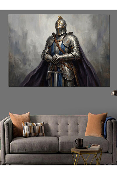 Artmeg Pânză decorativă cu cavaler medieval impunător în armură argintie - Ma...