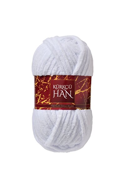 Kürkçü Han Lüks Kadife 100gr 60m El Örgü İpi Buz Beyazı