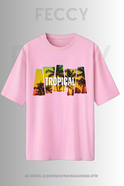 FECCY Tricou unisex supradimensionat cu imprimeu tropical, tematică Hunter, p...