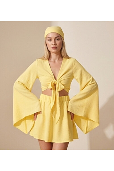 D'RECCY Eleganță boemă cu accesorii tip bandană: Set fustă scurtă și top scurt