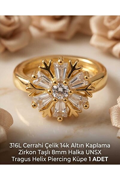 Lunexa 316L Cerrahi Çelik Altın Kaplama Kararmaz Alerji Yapmaz Zirkon Taş Fig...