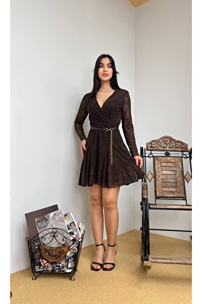 MY GRS V-Neck Belted Flock Print Dress