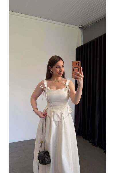 elif teke Kontrast Dikişli Korse Bluz Ekru
