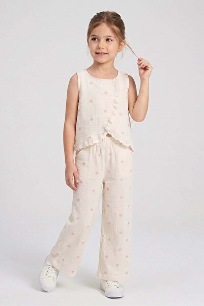 DMB BOYS & GIRLS Pantaloni pentru fete Cămașă Muslin Set 2 piese Pudra 4-9 ani